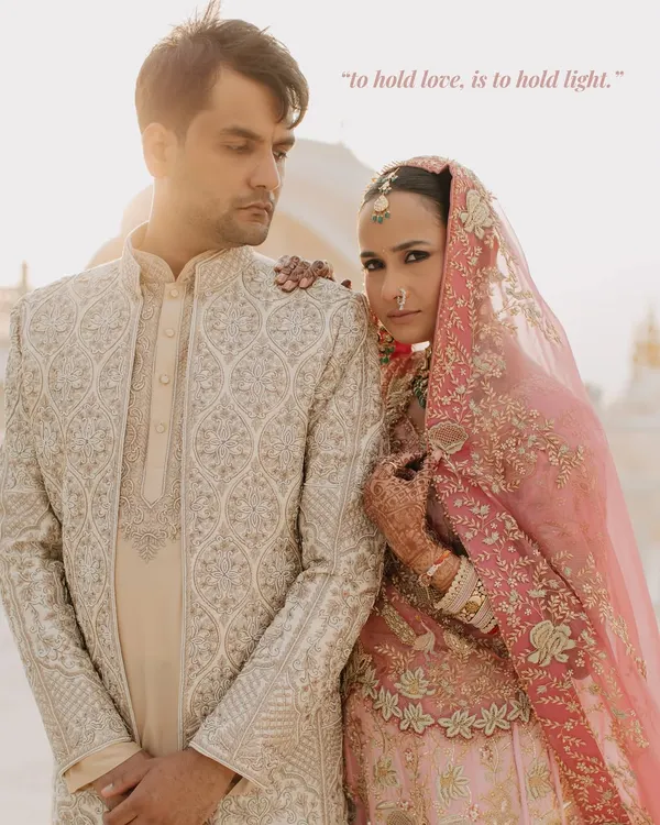 "To hold love, is to hold light." Shreya and Tushar in Jaipur, captured in the soft, golden hour light. This portrait showcases our signature style of blending classic romance with modern artistry against a historic backdrop.