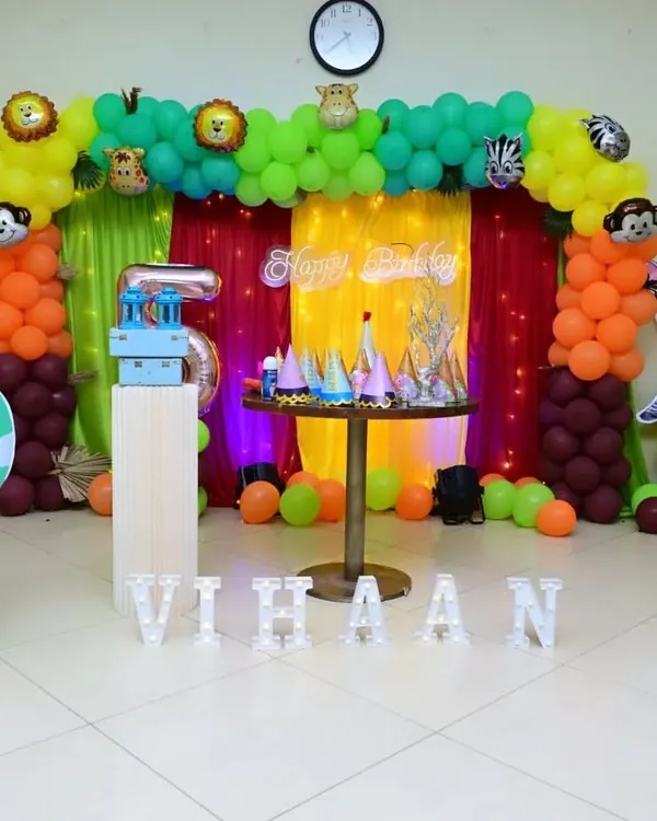 For Vihaan's 5th birthday, I managed the entire event from start to finish. This included the jungle-themed decor, catering, photography, a tattoo artist, emcee games, and even the sound system.