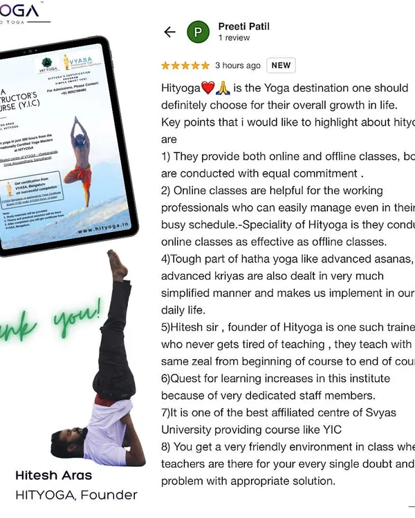 A student review highlighting the effectiveness of both online and offline classes and the supportive, friendly environment we cultivate. My goal is to make even advanced kriyas simple to implement in daily life.