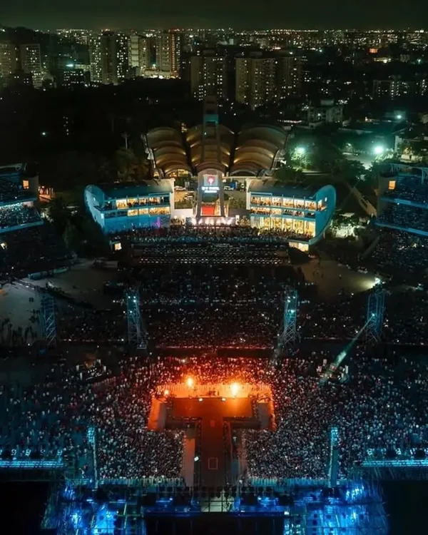 We transform stadiums into worlds of wonder. This aerial view captures the sheer scale of The Wonderment Tour, where over 50,000 fans gathered for a monumental night of music and magic, showcasing our expertise in large-scale event production and crowd management.