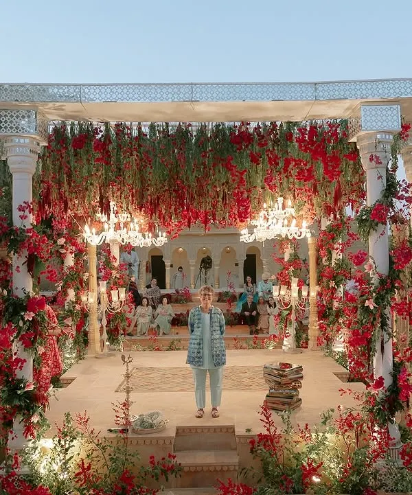 For Kahran and Gourav's Vogue-featured wedding, we designed this breathtaking mandap, using monochromatic red florals to create a powerful contrast against the Jaisalmer sandstone. This ceremony was a testament to their story, blending tradition with a bold, modern vision.