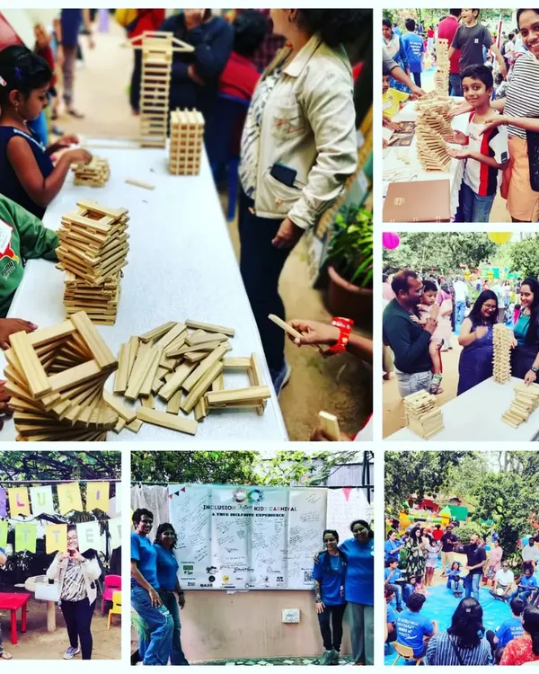A collage capturing the wonderful energy at the 'Inclusion Matters' carnival. We were honored to be part of an event celebrating neurodiversity, where children of all abilities came together to build and create.