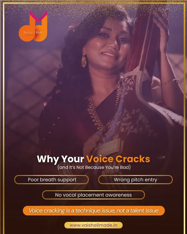 Does your voice crack when you sing? This is a technique issue, not a talent issue. This graphic explains the common causes, like poor breath support and wrong pitch entry, which we can fix with proper training.