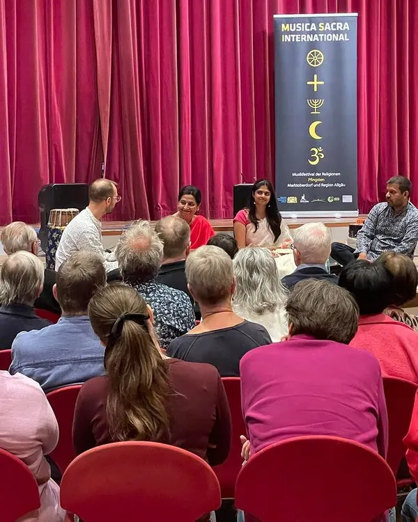 At a lecture demonstration and workshop during the Musica Sacra festival in Germany. I love sharing not just the music, but also the stories and knowledge behind Carnatic traditions with international audiences.
