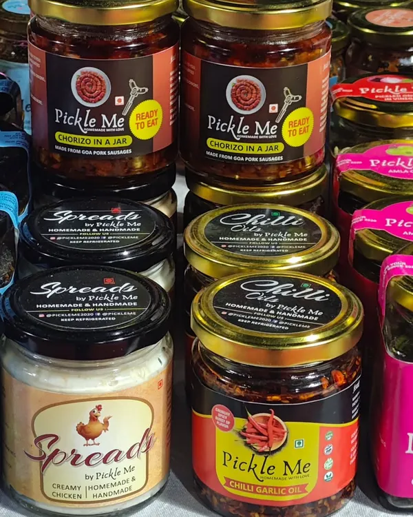 The many shades and flavours of Pickle Me. This shot captures the diversity of our product line, from Chorizo in a Jar and creamy Chicken Spread to Chilli Garlic Oil and Amla Pickle.