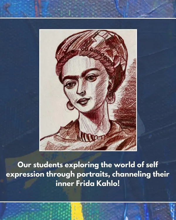 Our students exploring the world of self-expression through portraits, channeling their inner Frida Kahlo.