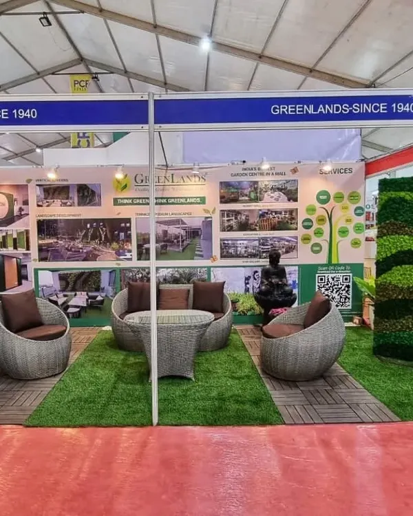 Our complete stall at the HortiProIndia '23 International Exhibition in Pune. We showcased our landscaping services, garden furniture, and stunning preserved moss walls to industry professionals and enthusiasts.