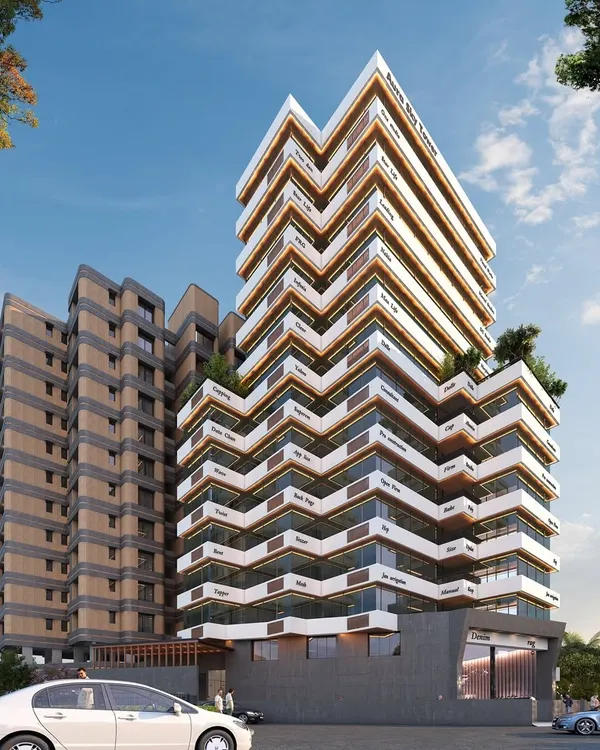 The AURA Sky Tower in Nashik is one of our significant commercial projects. This 3D visualization showcases the building's distinctive architectural form, designed to stand out in the city skyline and provide a landmark business address.