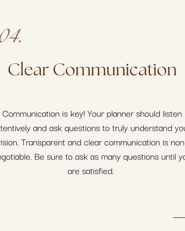 Clear communication is the foundation of my planning process. I listen carefully to your vision and ask the right questions to ensure we are always aligned, making the journey transparent and stress-free.