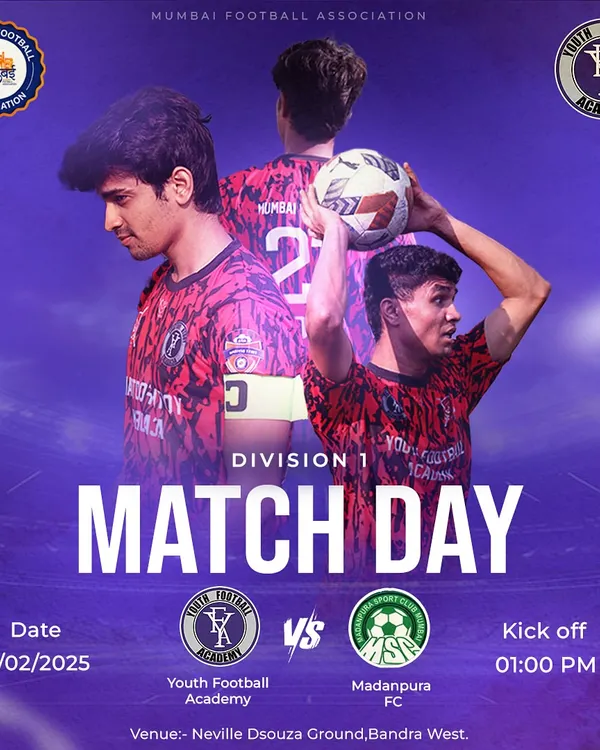 Match day alert for our MFA Division 1 clash against Madanpura FC at the Neville D'Souza Ground in Bandra.