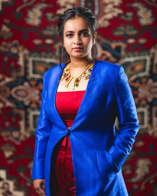 A portrait from a special photoshoot celebrating my first Grammy nomination. The outfit was created by dear friends and celebrates Indian fabrics and design.