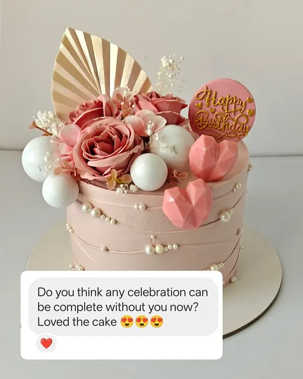 The ultimate compliment! A client's message after receiving a surprise cake for his wife, asking if any celebration can be complete without my cakes now. This makes all the hard work worthwhile.