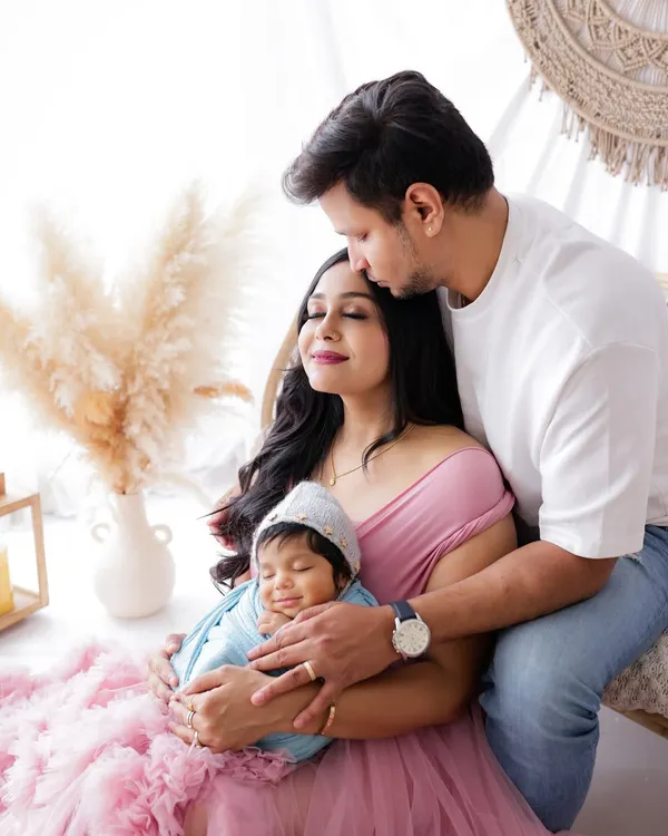 This is what it's all about. The love, the connection, and the beginning of a new family story, captured in our cozy, bohemian-styled studio.