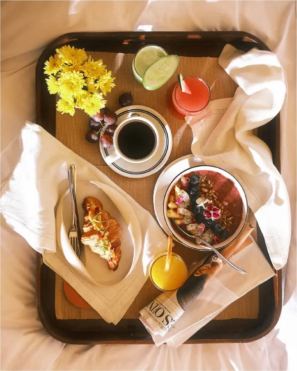 Mornings here are unrushed. I believe in serving beginnings, not just breakfast, with a tray of sunshine, fresh fruits, coffee, and a flaky croissant.