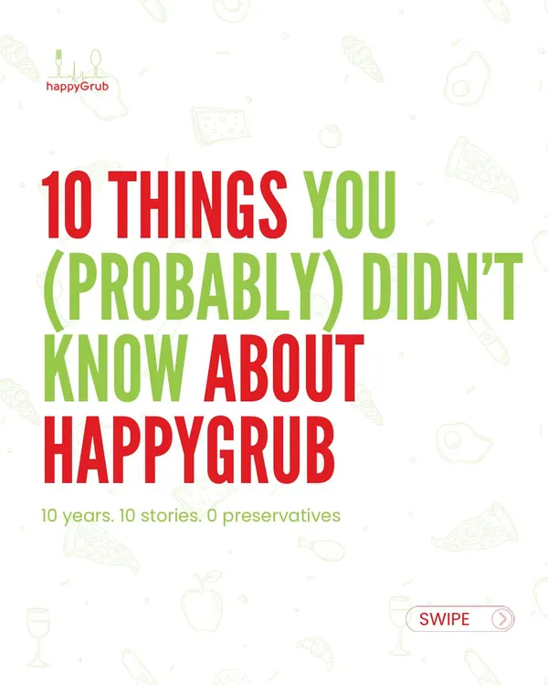 10 years, 10 facts, and a whole lot of heart. Swipe through to learn a few things you probably didn't know about our journey at HappyGrub.