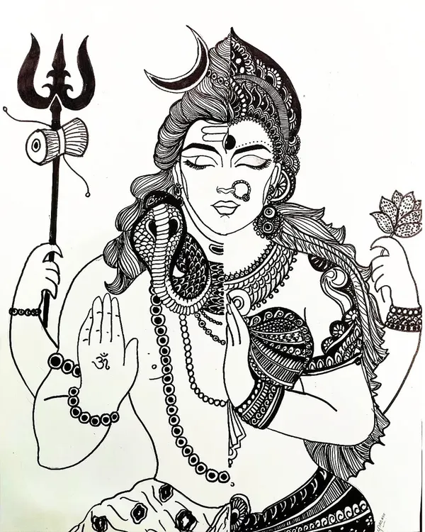 This detailed pen illustration of Ardhanarishvara, the union of Shiva and Parvati, is one of my most cherished creations. It represents the balance of masculine and feminine energies, brought to life with intricate patterns and devotional focus.
