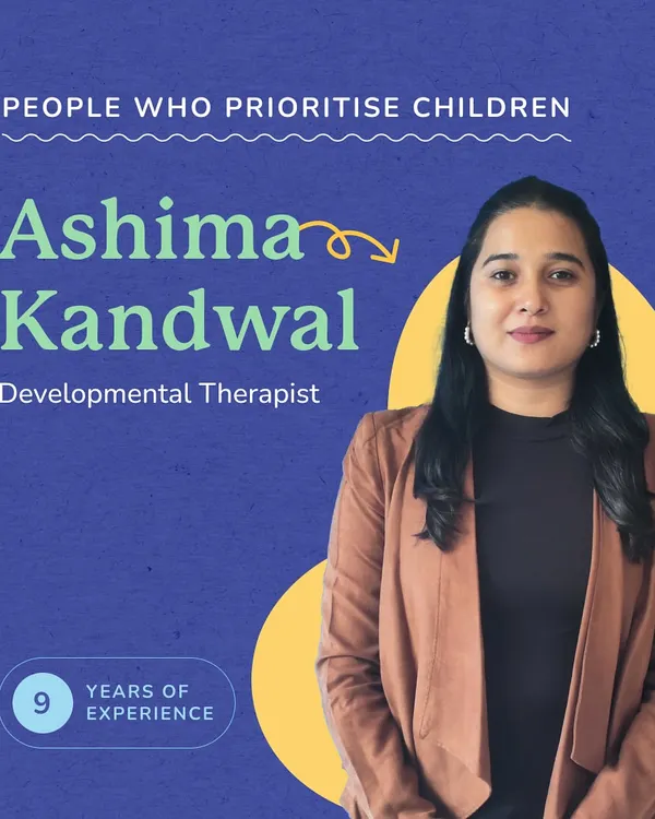 Meet Ashima Kandwal, a Developmental Therapist on our team with 9 years of experience. She heads our team in Gurgaon and brings warmth, kindness, and playfulness to every session, creating a safe space for children to grow.