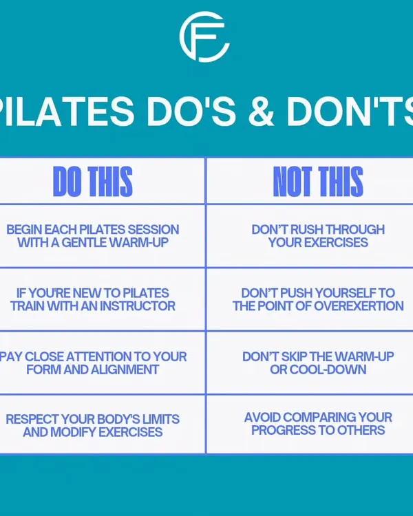 Say goodbye to the don'ts and hello to the DO'S with Pilates. This quick guide covers the basics, like warming up, listening to your body, and focusing on form over speed.