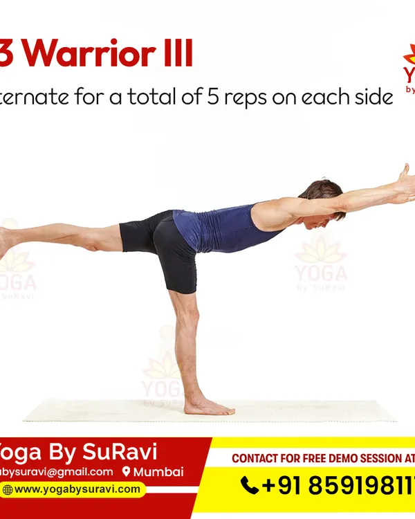 This demonstration of Warrior III is part of our unique Yoga and Kickboxing combo workout, designed to build strength, balance, and focus.