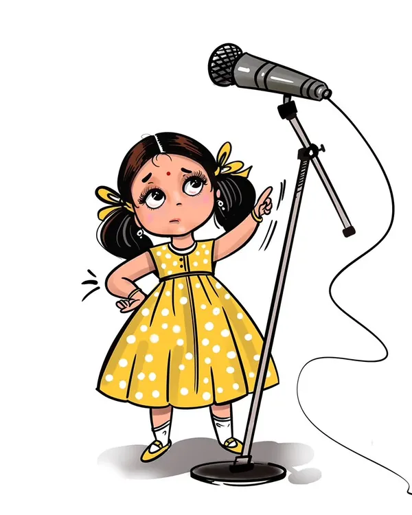 Another pose I designed for the 'Aiyyo Shradha' cartoon character. This one shows a more curious and questioning expression, adding to the character's personality for her world tour promotions.
