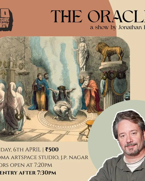 We were thrilled to host "The Oracle," an improv show by the legendary Jonathan Pitts from Chicago. This poster represents the world-class talent we bring to our space for the Bangalore theatre community.