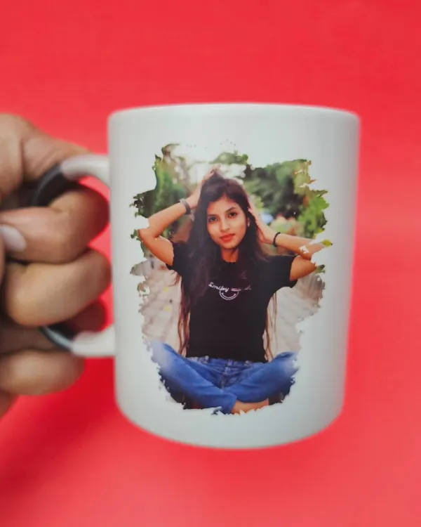 This is the "revealed" state of my magic mug, showing a vibrant, high-quality photo print that appears once the mug is filled with a hot liquid.