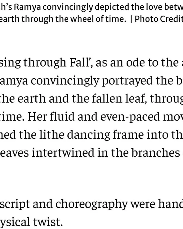 A humbling review from The Hindu for the production "Sharad - Rising through Fall," which I choreographed. The article beautifully describes the metaphysical twist in the concept.