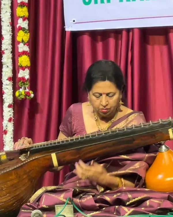 Deep in concentration during my evening concert at Jayaramaseva Mandali. Performing for a knowledgeable, packed house is always a joy and pushes me to give my best.