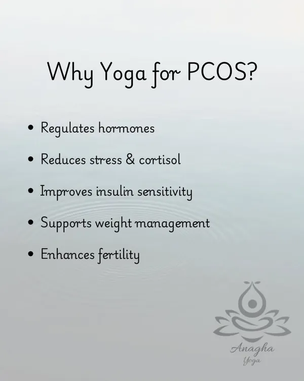 This graphic explains why yoga is an effective therapy for PCOS, detailing how it regulates hormones, reduces stress, and improves insulin sensitivity.