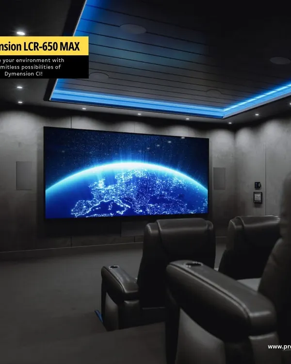 For the ultimate dedicated home cinema, we integrate Definitive Technology's Dymension CI series speakers directly into the walls. This creates a completely immersive soundscape where the audio technology is felt, not seen, allowing the screen to be the sole focus.