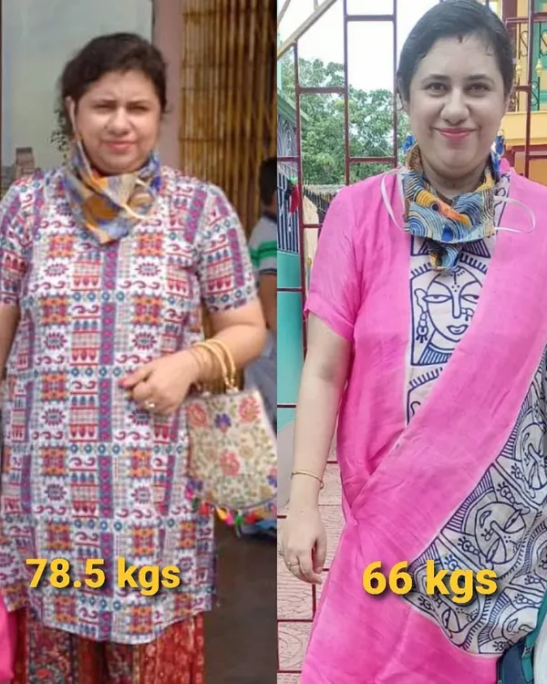 An incredible 12.5 kg fat loss journey in 16 weeks, all achieved with home workouts and a sustainable diet. Pallabi's dedication proves that you don't need a gym to make serious changes, just the right guidance and discipline.
