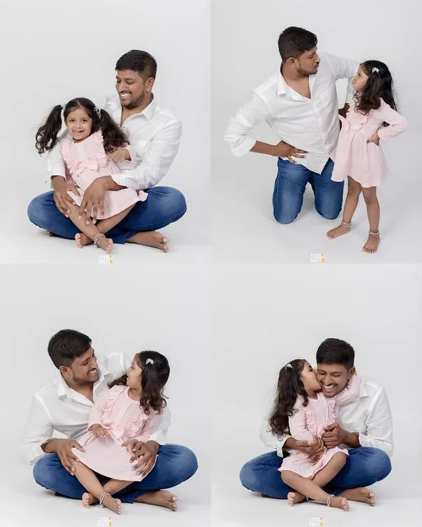 A collage celebrating the special bond between a father and daughter. These images capture their playful interactions, sweet kisses, and the loving looks they share, creating a perfect tribute to fatherhood.