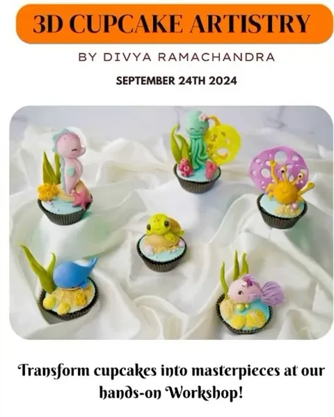 Join my 3D Cupcake Artistry workshop and transform simple cupcakes into masterpieces! This poster shows the under-the-sea theme we created in a recent hands-on class.