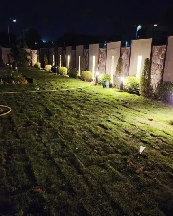 This is the result of a complete lawn renovation for a large property. I installed premium natural grass turf, complemented by modern landscape lighting, to create a luxurious and inviting outdoor space that can be enjoyed day or night.
