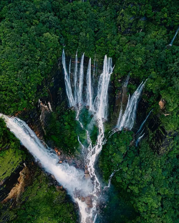 This is the magic I chase with my drone. An aerial view of the Seven Sisters waterfall in Meghalaya, where countless streams carve their way through the lush, green landscape. This is the kind of perspective that shows the true scale and beauty of nature.
