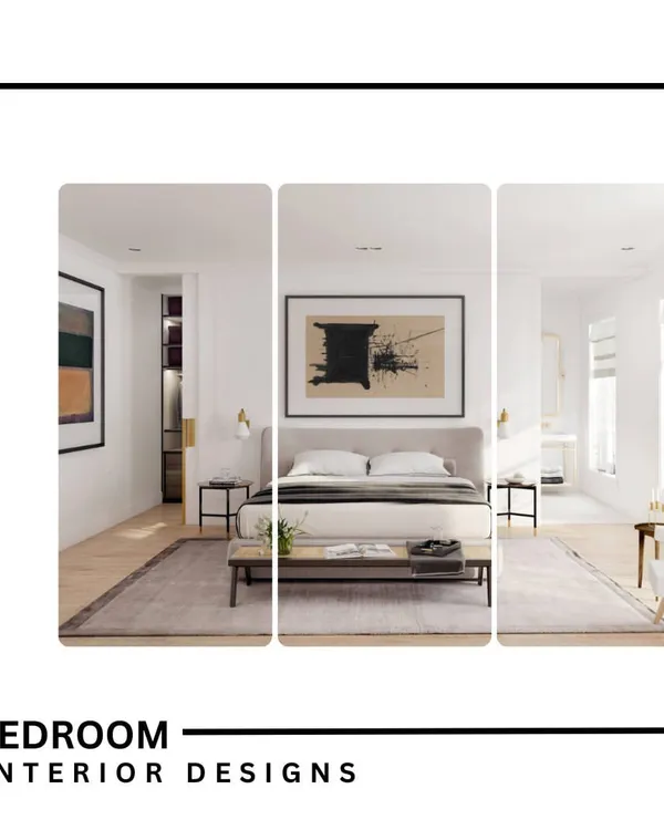 A preview of our bedroom interior designs, where we focus on creating a calm and serene atmosphere with clean lines, neutral palettes, and statement art.