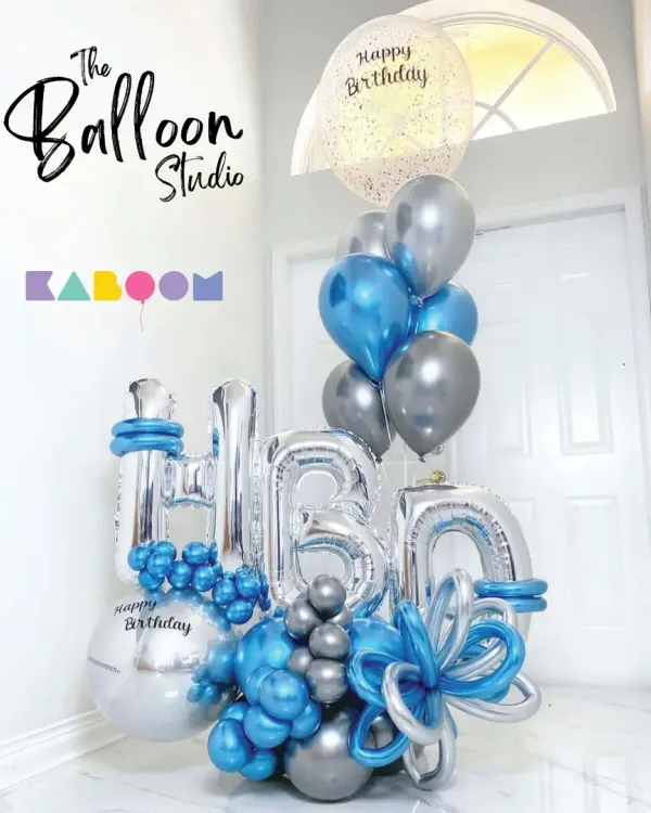 Add a touch of magic with our custom balloon bouquets. This stunning blue and silver creation is perfect for making any birthday feel extra special.