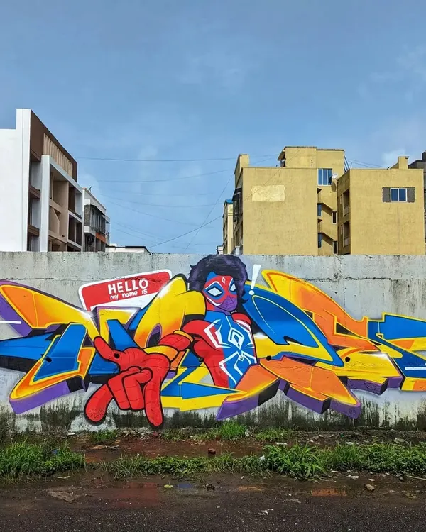 This is what happens when your friendly neighborhood Spider-Man is from Mumbai. I painted our very own Pavitra Prabhakar, blending my wildstyle graffiti letters with his iconic look. This piece is a tribute to Indian representation in the comic world.