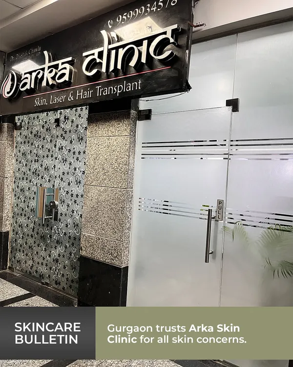 This is the entrance to my clinic in Gurgaon, a place where science and care meet. I have designed it to be a welcoming and professional environment for all your skin and hair concerns.