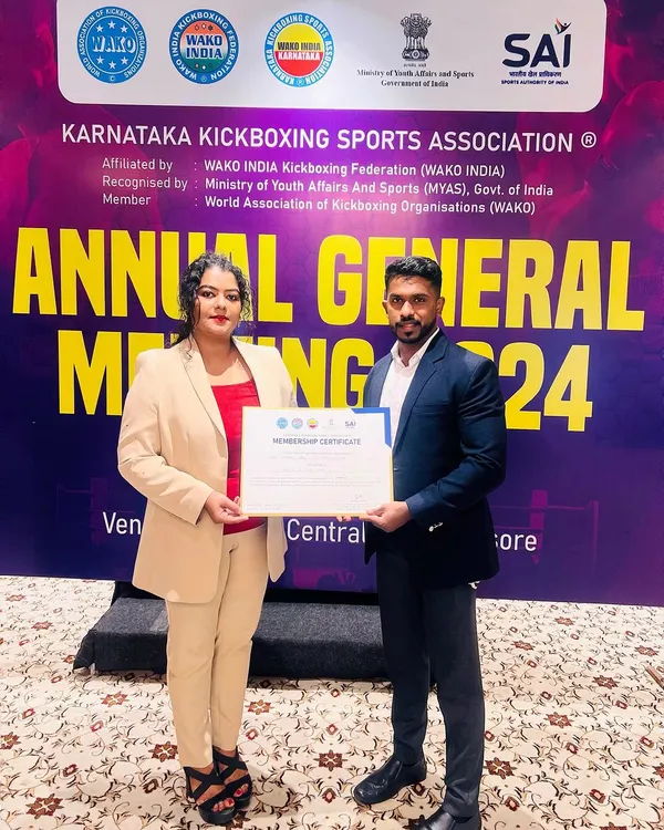 A proud moment for our club. Our head coach receives the official membership certificate from the WAKO Kickboxing Association of Karnataka, solidifying our status as an affiliated training center.