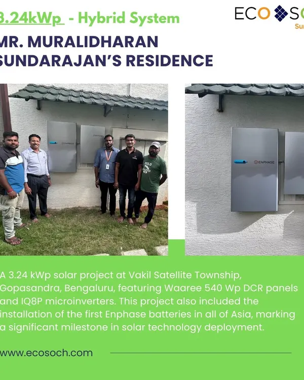 We are proud to be at the forefront of solar technology. This project at a residence in Vakil Satellite Township was a milestone, featuring the first installation of Enphase batteries in all of Asia, providing our client with advanced energy storage and independence.