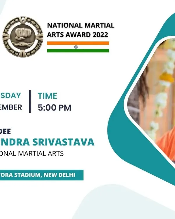 We proudly recognize leaders in the field through the National Martial Arts Award. This is an announcement for the 2022 award presented to Narendra Srivastava for his contributions to Traditional Martial Arts.