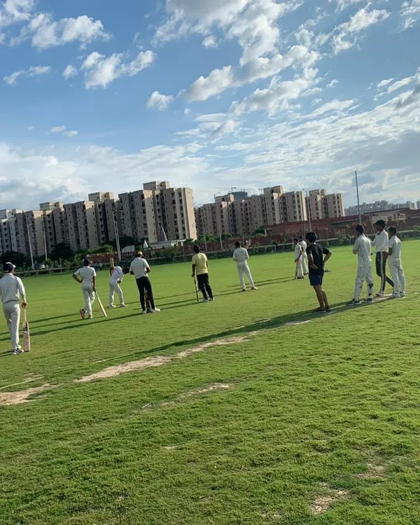 A wide view of the Star Cricket Academy ground in Noida. We are proud to have our own dedicated facility with a green outfield where our players can train without compromise.