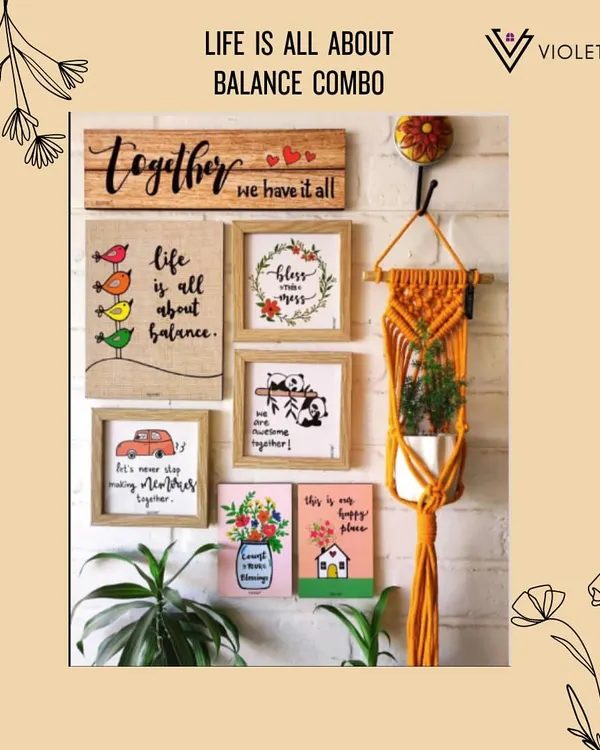 **(Hero Item)** This is what we love to do: create a whole vibe for your space. This wall combo brings together some of our favorite handmade pieces, including a macrame plant hanger, hand-doodled frames, and a wooden sign. It’s a perfect example of how you can mix and match our decor to make any corner feel like home.