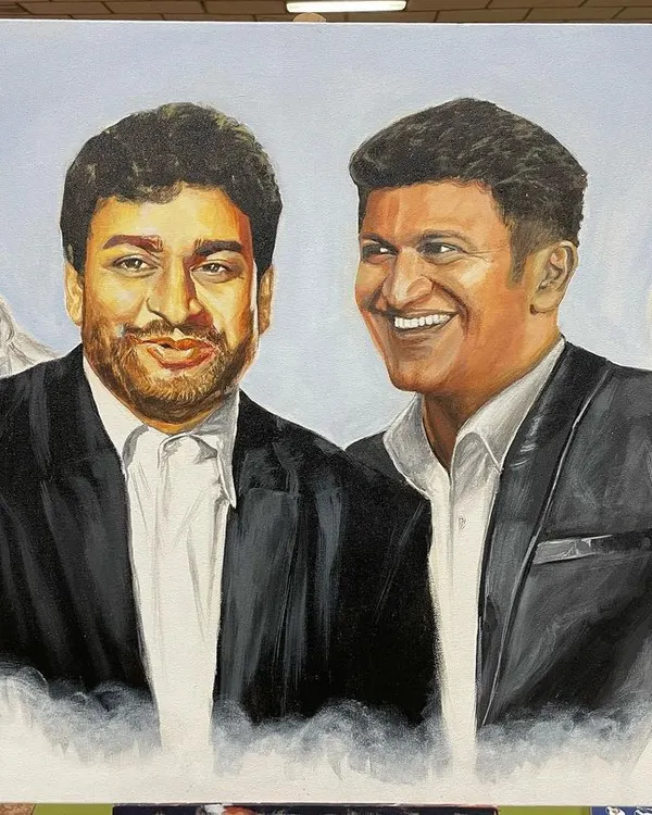 This dual portrait of the legendary Dr. Rajkumar and his son, the beloved Puneeth Rajkumar, was a piece I created for an art competition at the Lalbagh Flower Show. I was incredibly honored to receive the first prize for this tribute to two icons of Kannada cinema.