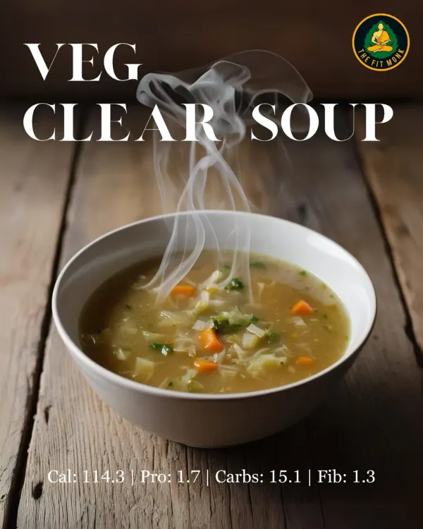 Mumbai rains and warm soup are a match made in heaven. My Veg Clear Soup is light, nourishing, and calorie-counted, making it the perfect comfort food.