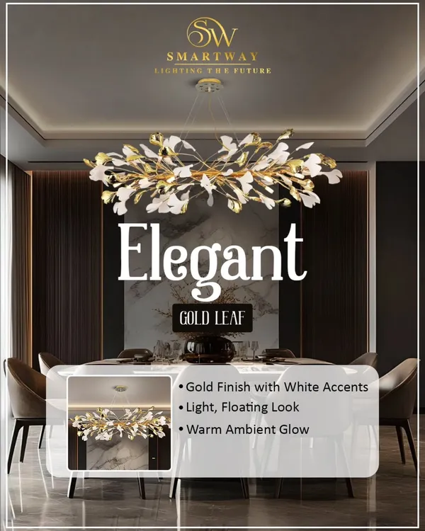 This is what I mean when I say a light should be a statement. This elegant gold leaf chandelier, with its warm ambient glow, is perfect for making your dining area feel special. It has a light, floating look that feels grand without being heavy.