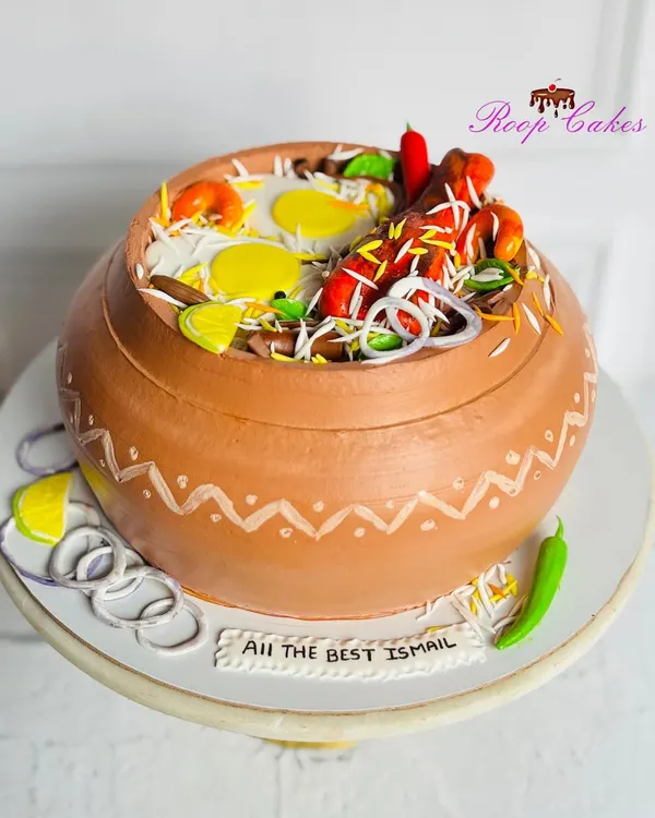 Can you believe this is a cake? I created this hyper-realistic Biryani Handi cake using whipped cream and handcrafted fondant. Every detail, from the rice and eggs to the chicken pieces, is 100% edible.