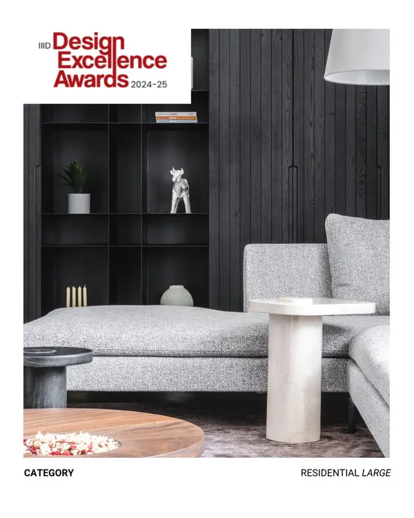 A proud moment for our studio as House 111 received a commendation at the IIID Design Excellence Awards. This image shows the project's blend of charred timber and a soft, tonal palette.