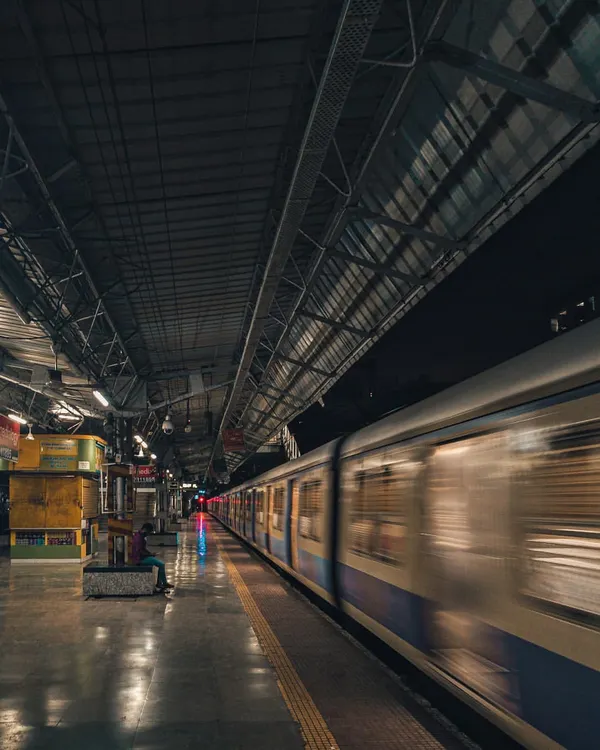 A long-exposure shot capturing the motion of a local train at a Mumbai station. I use techniques like this to convey the constant movement and energy of the city in a single, artistic frame.
